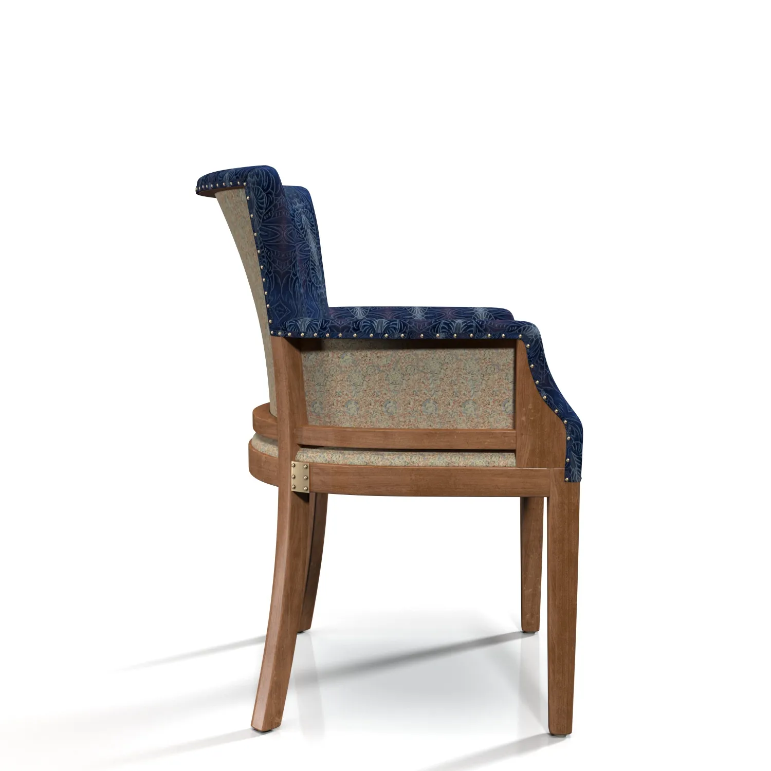 Upholstered Fabric Seat And Wooden Base Arm Dining Chair 3D Model_03